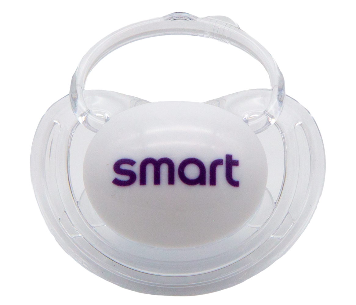 smart NUK baby pacifier with purple logo